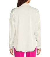 DKNY by Donna Karan Jacquard Point Collar Long Sleeve Tie Front Blouse