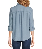 DKNY by Donna Karan Jeans Garment Dye Roll-Tab Sleeve Button Front Shirt