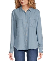 DKNY by Donna Karan Jeans Garment Dye Roll-Tab Sleeve Button Front Shirt