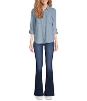 DKNY by Donna Karan Jeans Garment Dye Roll-Tab Sleeve Button Front Shirt