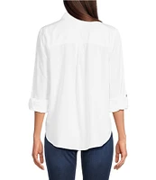 DKNY by Donna Karan Jeans Garment Dye Roll-Tab Sleeve Button Front Shirt