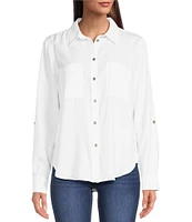 DKNY by Donna Karan Jeans Garment Dye Roll-Tab Sleeve Button Front Shirt