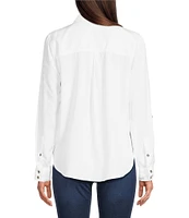 DKNY by Donna Karan Jeans Garment Dye Roll-Tab Sleeve Button Front Shirt