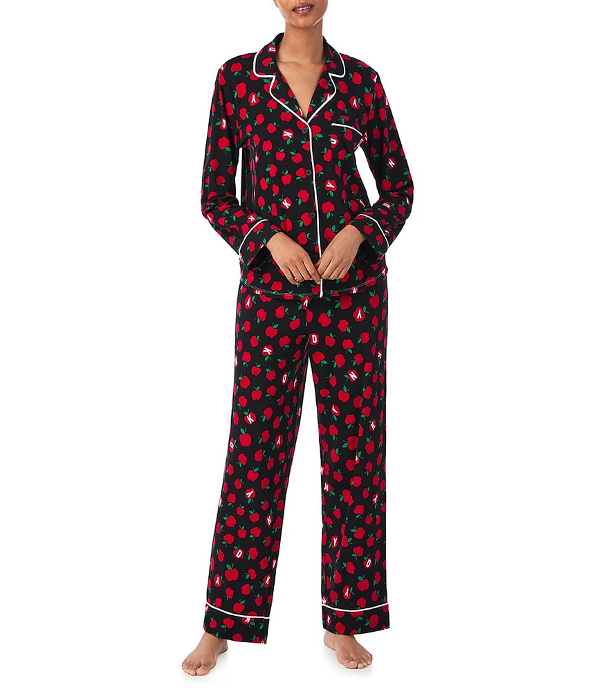 DKNY by Donna Karan Jersey Knit Apple Print Long Sleeve Notch Collar Pajama Set