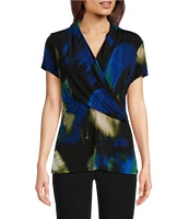 DKNY by Donna Karan Jersey Ruche Wrap Front V-Neck Short Sleeve Top