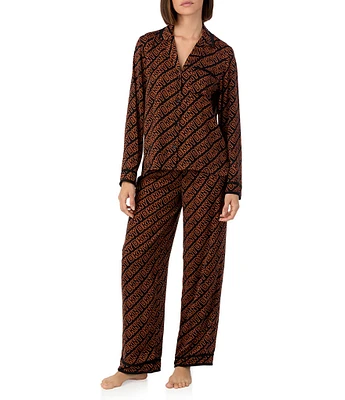 DKNY Knit Black Multi Print Long Sleeve Notch Collar Pant Pajama Set