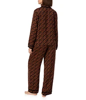 DKNY Knit Black Multi Print Long Sleeve Notch Collar Pant Pajama Set