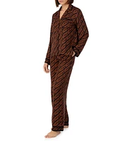 DKNY Knit Black Multi Print Long Sleeve Notch Collar Pant Pajama Set