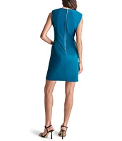 DKNY by Donna Karan Knit Faux Wrap Round Neck Sleeveless Cinched Waist Side Drape O-Ring Dress