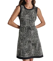 DKNY by Donna Karan Knit Fit And Flare Crew Neck Sleeveless Colorblock Hemline Above The Knee Dress