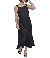 DKNY Linen Pull-On A-Line Midi Skirt