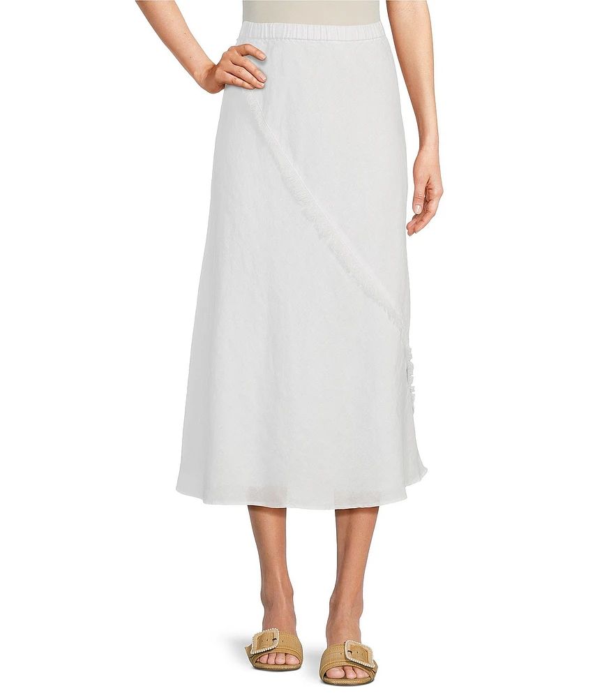 DKNY Linen Pull-On A-Line Midi Skirt