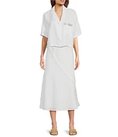 DKNY Linen Pull-On A-Line Midi Skirt