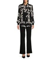 DKNY by Donna Karan Logo Printed Chiffon Button Front Shirt