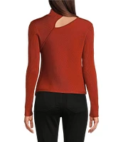 DKNY by Donna Karan Long Sleeve Cut-Out Mock Neck Knit Top