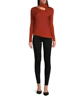 DKNY by Donna Karan Long Sleeve Cut-Out Mock Neck Knit Top