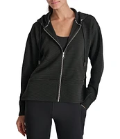 DKNY by Donna Karan Long Sleeve Zip Front Side Zip Detail Hoodie