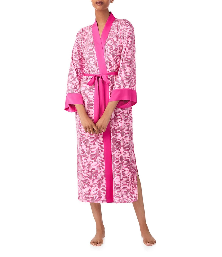 DKNY by Donna Karan Mauve Logo Print Long Sleeve Tie-Front Long Robe