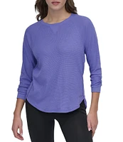 DKNY Sport by Donna Karan Mini Slub Waffle Knit Crew Neck 3/4 Ruched Sleeve Tee