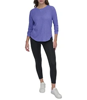 DKNY Sport by Donna Karan Mini Slub Waffle Knit Crew Neck 3/4 Ruched Sleeve Tee