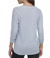 DKNY Sport by Donna Karan Mini Slub Waffle Knit Crew Neck 3/4 Ruched Sleeve Tee