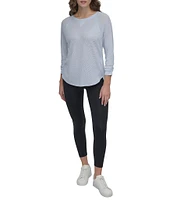 DKNY Sport by Donna Karan Mini Slub Waffle Knit Crew Neck 3/4 Ruched Sleeve Tee