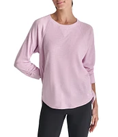 DKNY Sport by Donna Karan Mini Slub Waffle Knit Crew Neck 3/4 Ruched Sleeve Tee