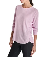 DKNY Sport by Donna Karan Mini Slub Waffle Knit Crew Neck 3/4 Ruched Sleeve Tee