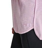 DKNY Sport by Donna Karan Mini Slub Waffle Knit Crew Neck 3/4 Ruched Sleeve Tee