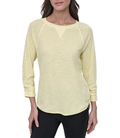 DKNY Sport by Donna Karan Mini Slub Waffle Knit Crew Neck 3/4 Ruched Sleeve Tee