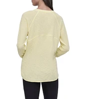 DKNY Sport by Donna Karan Mini Slub Waffle Knit Crew Neck 3/4 Ruched Sleeve Tee