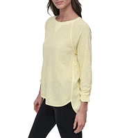 DKNY Sport by Donna Karan Mini Slub Waffle Knit Crew Neck 3/4 Ruched Sleeve Tee