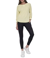 DKNY Sport by Donna Karan Mini Slub Waffle Knit Crew Neck 3/4 Ruched Sleeve Tee