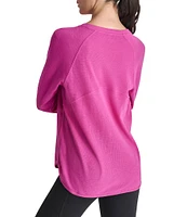 DKNY Sport by Donna Karan Mini Slub Waffle Knit Crew Neck 3/4 Ruched Sleeve Tee