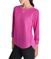 DKNY Sport by Donna Karan Mini Slub Waffle Knit Crew Neck 3/4 Ruched Sleeve Tee