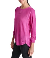 DKNY Sport by Donna Karan Mini Slub Waffle Knit Crew Neck 3/4 Ruched Sleeve Tee