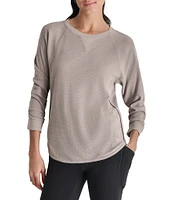 DKNY Sport by Donna Karan Mini Slub Waffle Knit Crew Neck 3/4 Ruched Sleeve Tee