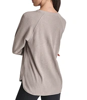 DKNY Sport by Donna Karan Mini Slub Waffle Knit Crew Neck 3/4 Ruched Sleeve Tee