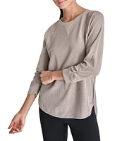 DKNY Sport by Donna Karan Mini Slub Waffle Knit Crew Neck 3/4 Ruched Sleeve Tee