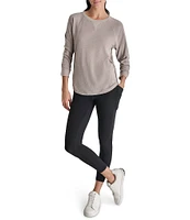 DKNY Sport by Donna Karan Mini Slub Waffle Knit Crew Neck 3/4 Ruched Sleeve Tee