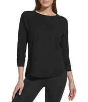 DKNY Sport by Donna Karan Mini Slub Waffle Knit Crew Neck 3/4 Ruched Sleeve Tee