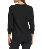 DKNY Sport by Donna Karan Mini Slub Waffle Knit Crew Neck 3/4 Ruched Sleeve Tee