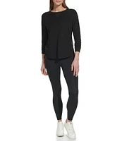 DKNY Sport by Donna Karan Mini Slub Waffle Knit Crew Neck 3/4 Ruched Sleeve Tee