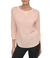 DKNY Sport by Donna Karan Mini Slub Waffle Knit Crew Neck 3/4 Ruched Sleeve Tee