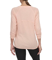 DKNY Sport by Donna Karan Mini Slub Waffle Knit Crew Neck 3/4 Ruched Sleeve Tee