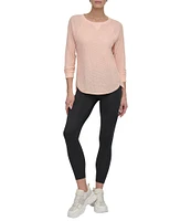 DKNY Sport by Donna Karan Mini Slub Waffle Knit Crew Neck 3/4 Ruched Sleeve Tee