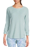 DKNY Sport by Donna Karan Mini Slub Waffle Knit Crew Neck 3/4 Ruched Sleeve Tee