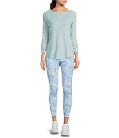 DKNY Sport by Donna Karan Mini Slub Waffle Knit Crew Neck 3/4 Ruched Sleeve Tee