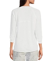 DKNY Sport by Donna Karan Mini Slub Waffle Knit Crew Neck 3/4 Ruched Sleeve Tee