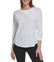 DKNY Sport by Donna Karan Mini Slub Waffle Knit Crew Neck 3/4 Ruched Sleeve Tee